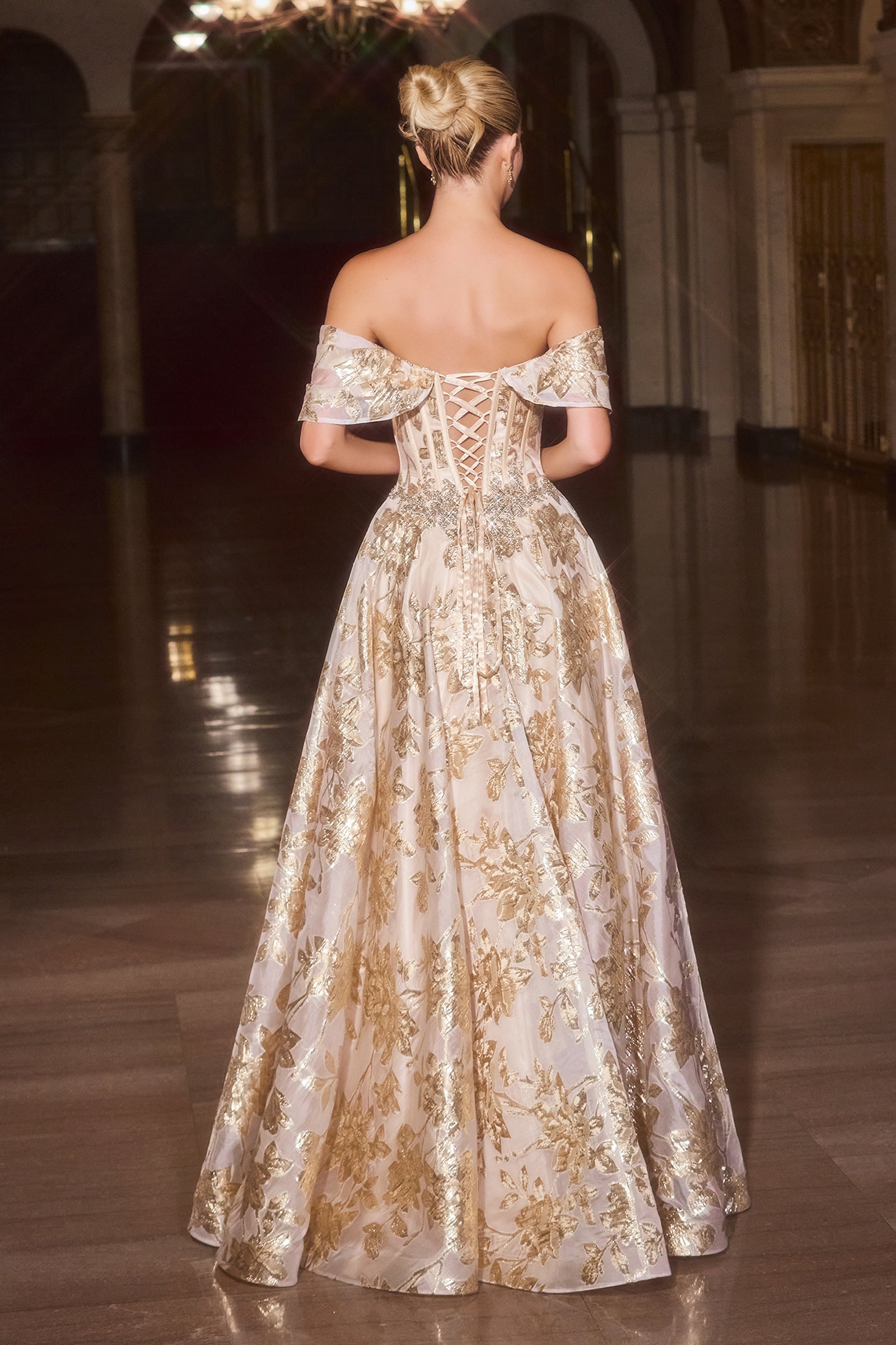 Glenna Gown - Off The Shoulder Floral Ball Gown
