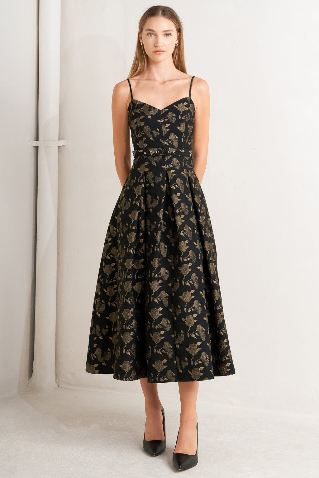 GARDEN OPERA BLACK & BROWN MIDI DRESS - FINAL SALE