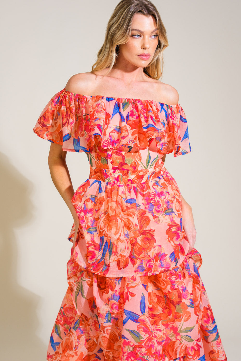 STROLL THE AVENUES MIDI DRESS - PEACH - FINAL SALE