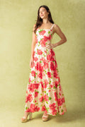 CRIMSON BLOOMS - RED FLORAL MAXI DRESS