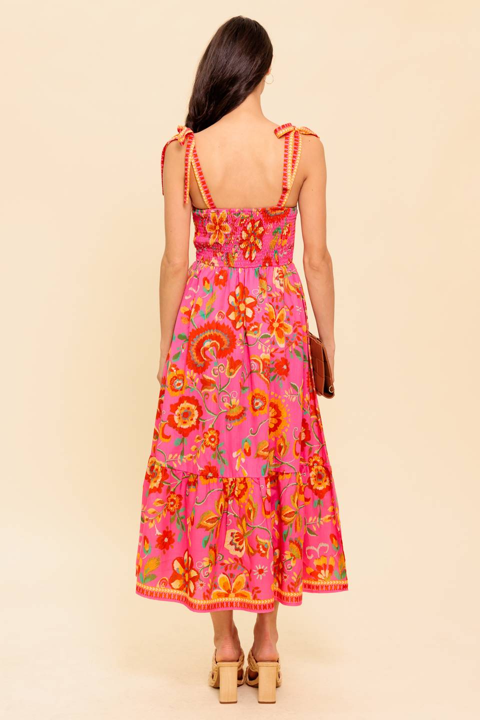 GARDEN GATHERING BUSTIER MIDI DRESS - PINK MULTI