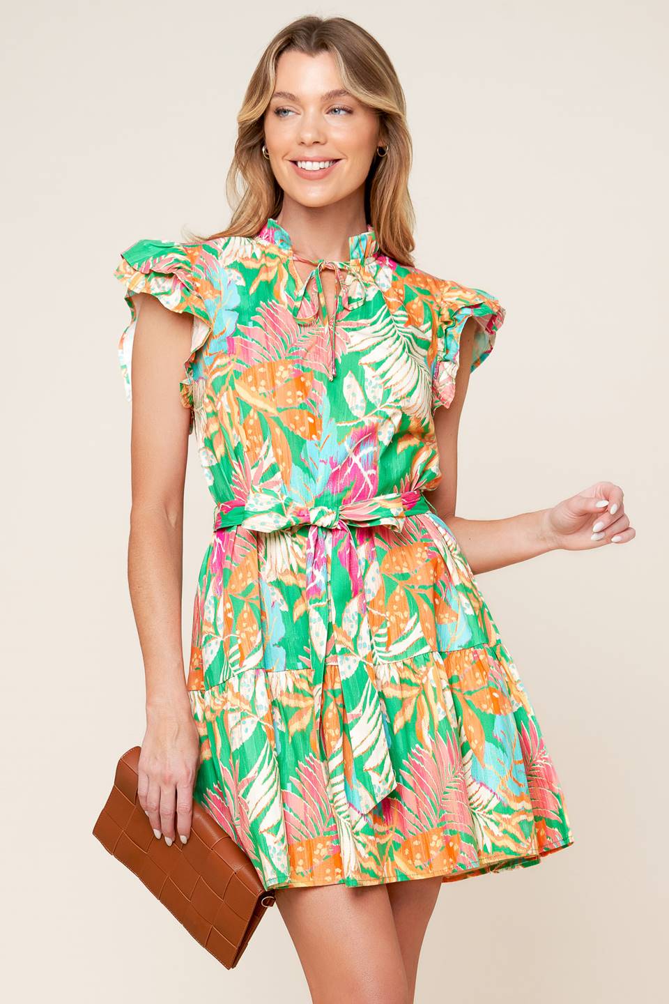 PORT OF CALL MINI DRESS - GREEN MULTI
