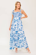 WHEN IN ROME MIDI DRESS - BLUE & WHITE TOILE