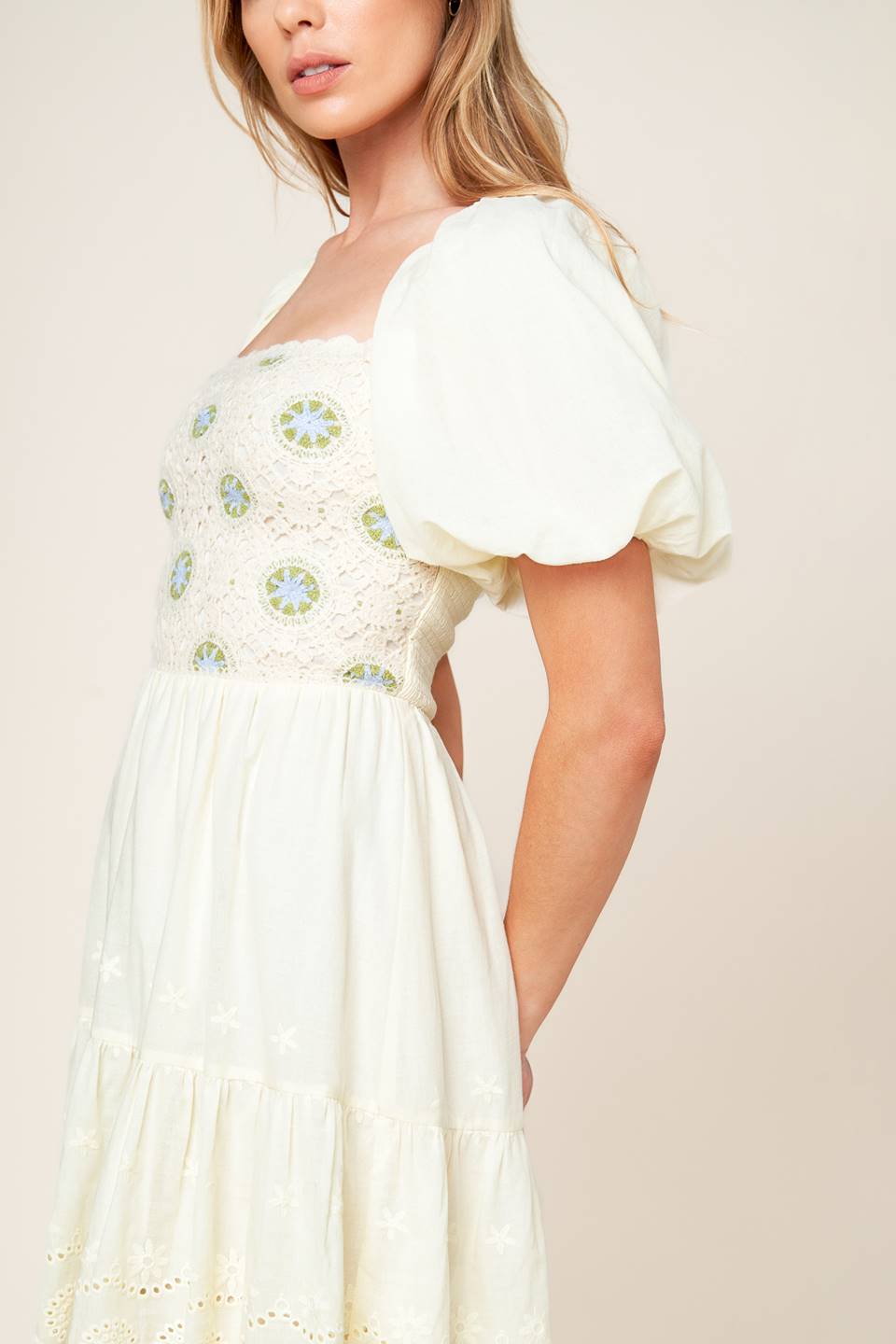 LOLA BOHO MINI DRESS - CREAM