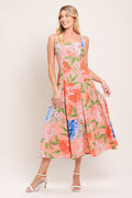 PEACH PETAL FLORAL MIDI DRESS