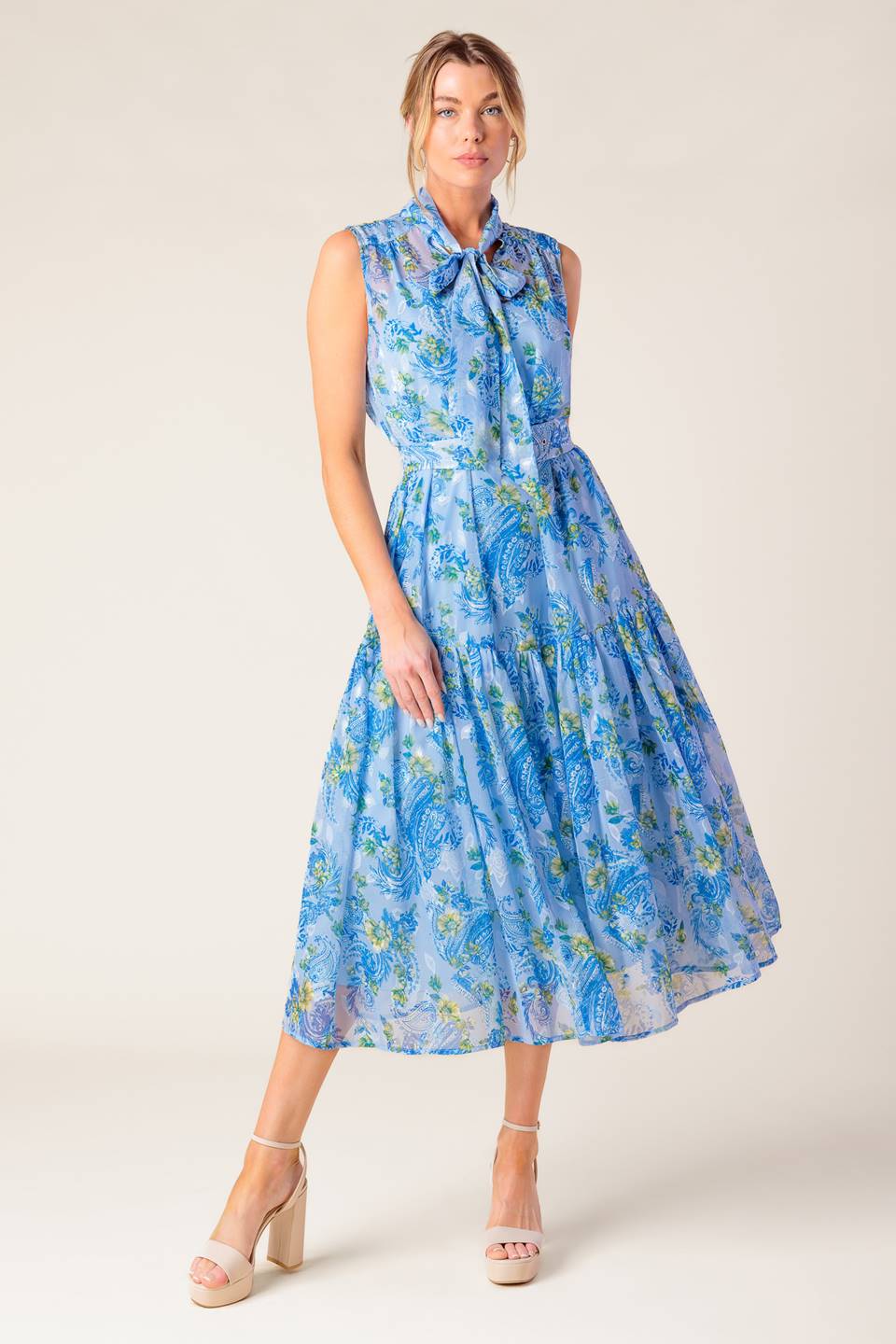 EVER AFTER BOW TIE MIDI DRESS - POWDER BLUE