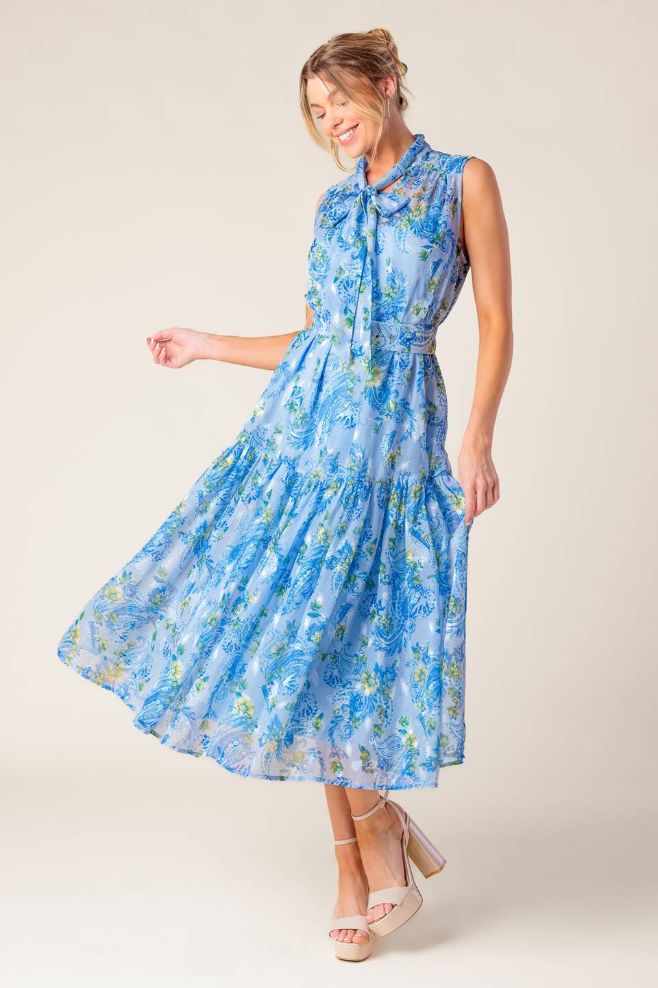 EVER AFTER BOW TIE MIDI DRESS - POWDER BLUE