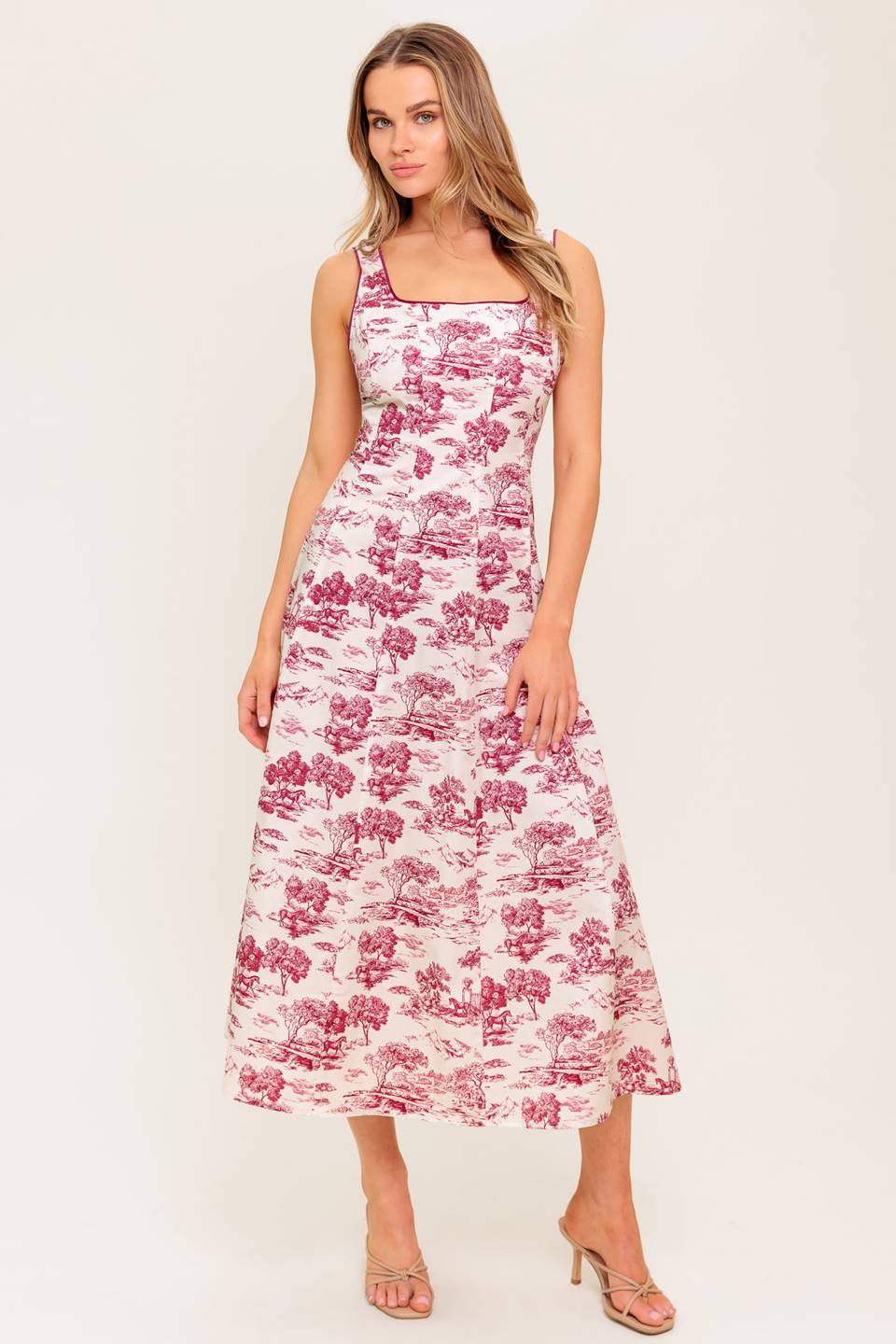 RASPBERRY ROS¨¦ TOILE MIDI DRESS - BERRY