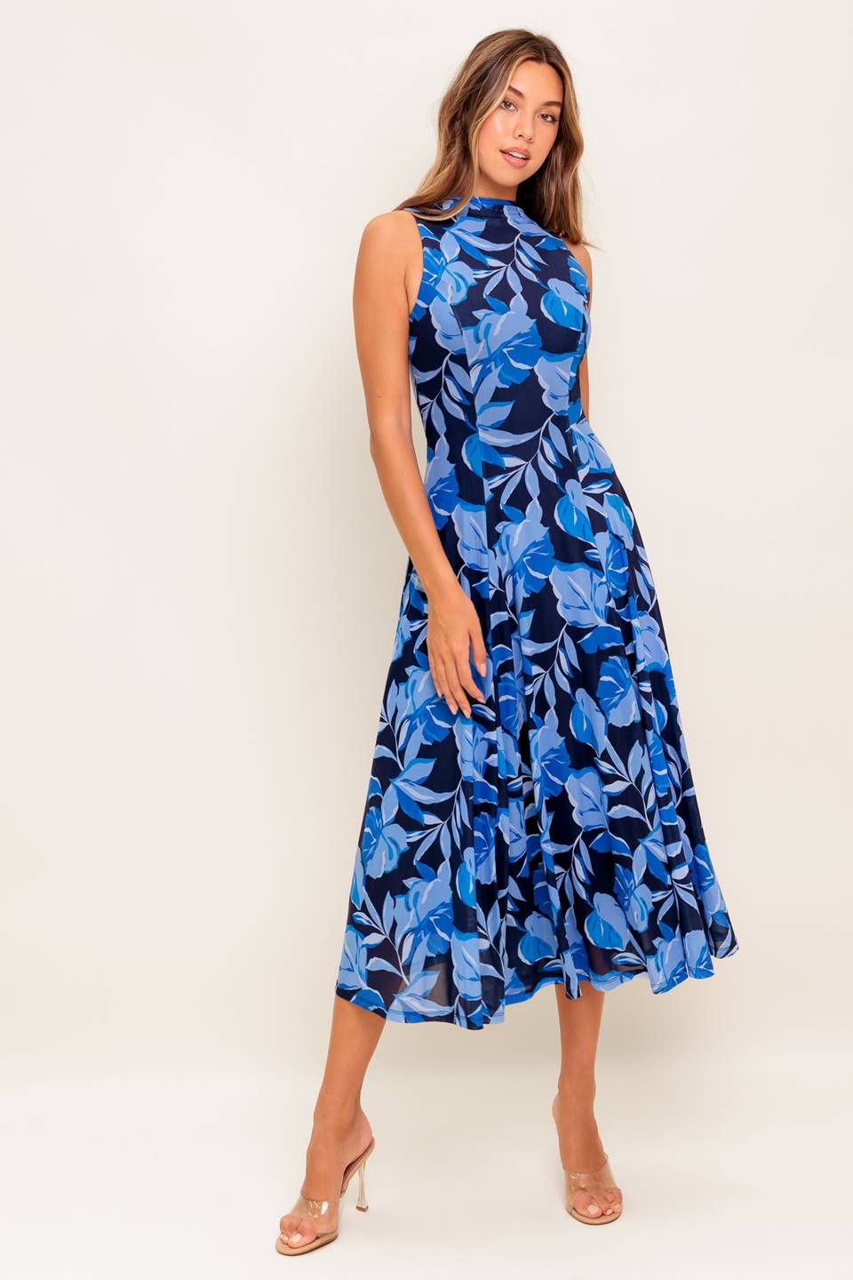 PALMER POWER MESH PRINTED MIDI DRESS - BLUE