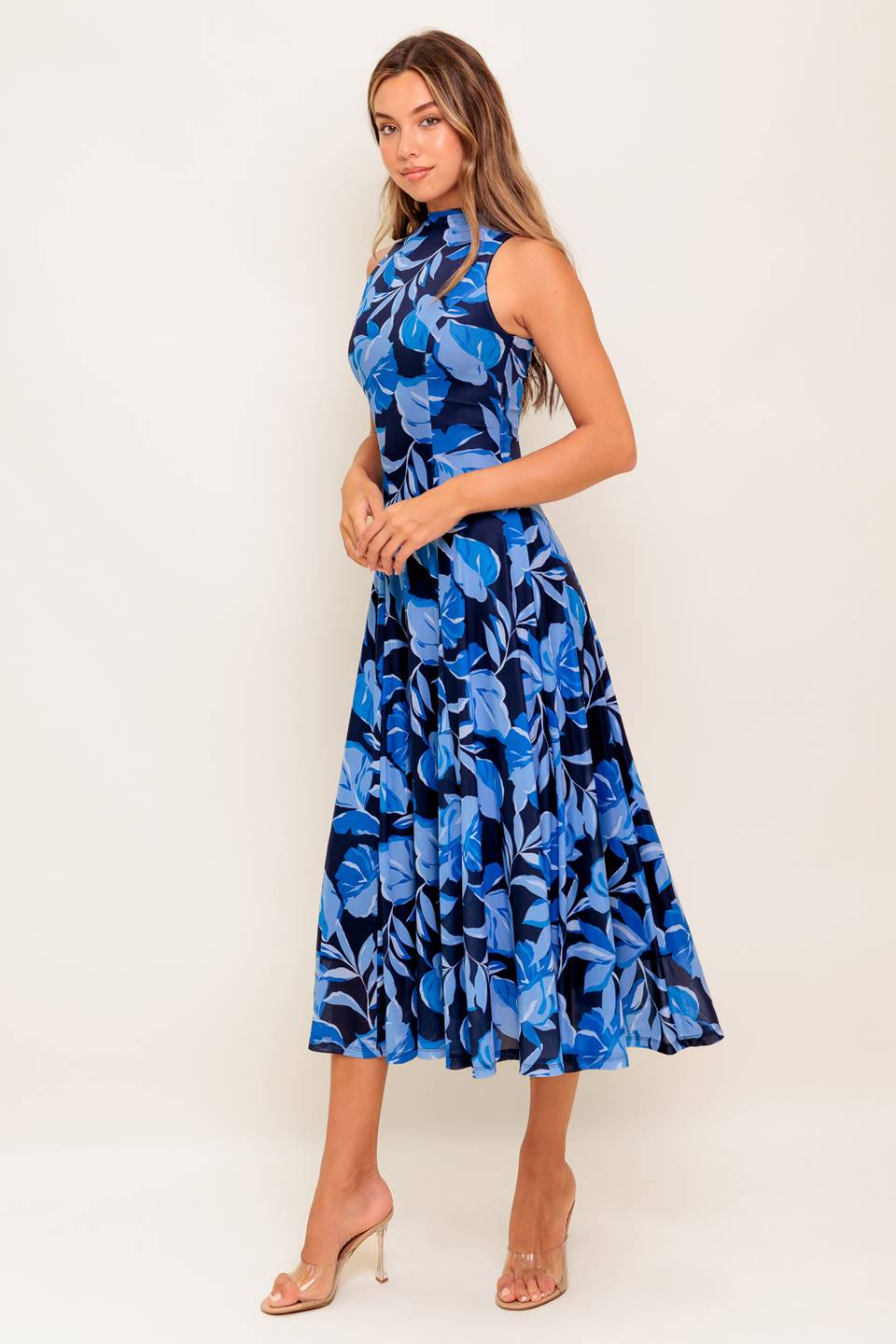 PALMER POWER MESH PRINTED MIDI DRESS - BLUE