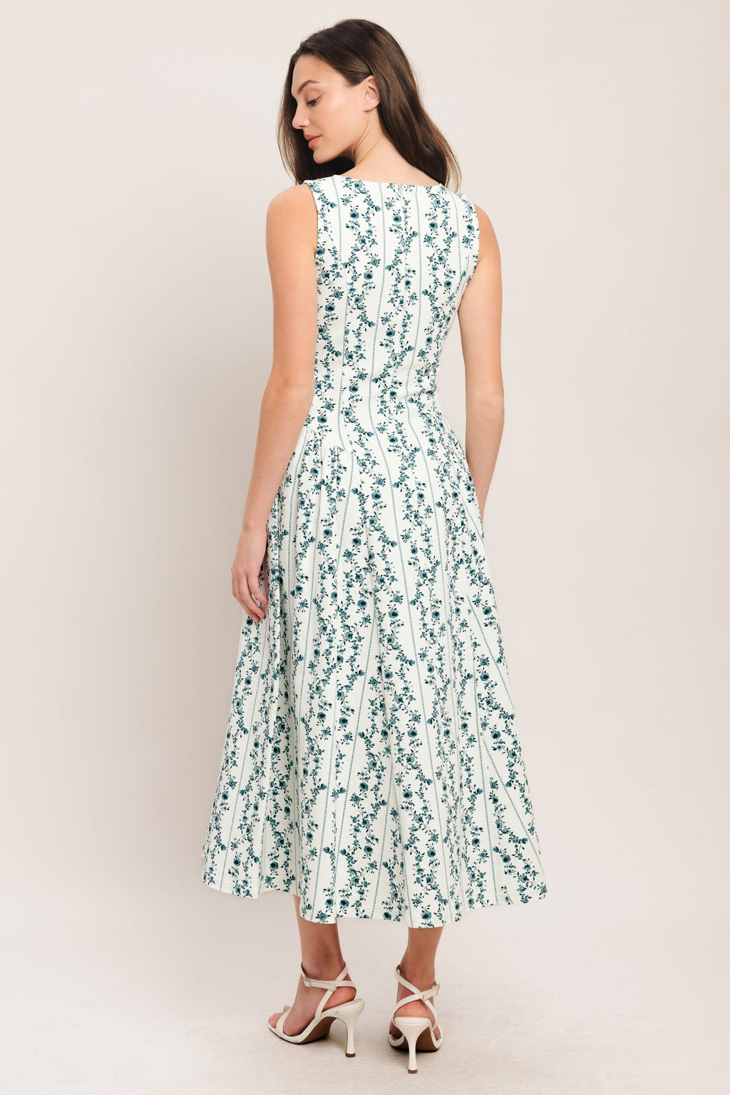 BLOOM COLUMNS BLUE FLORAL MIDI DRESS