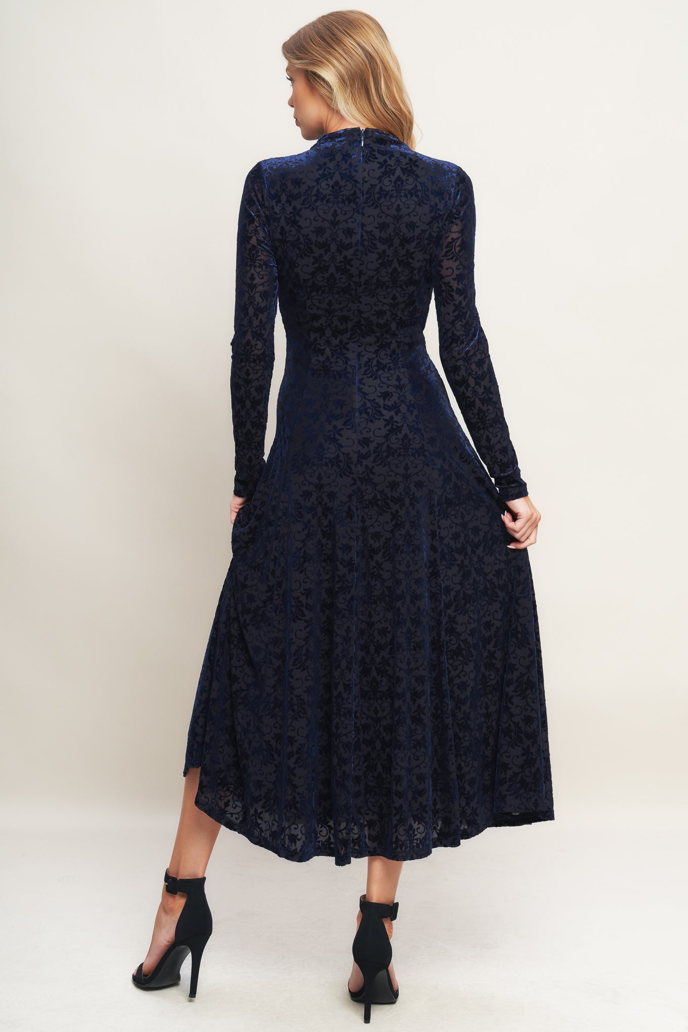 Size Small. VELVET GALAXY CHARM MIDI DRESS - NAVY - FINAL SALE