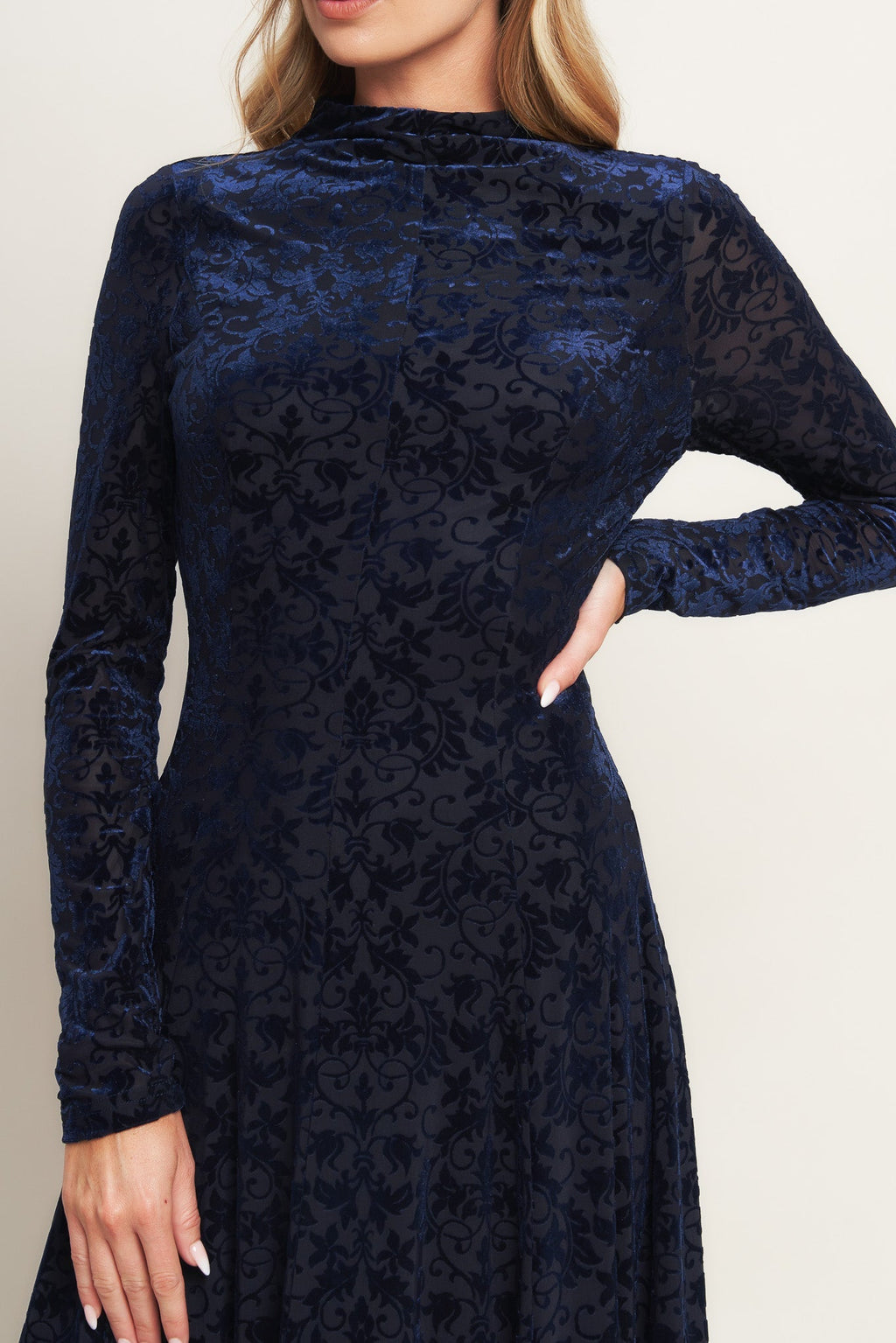 Size Small. VELVET GALAXY CHARM MIDI DRESS - NAVY - FINAL SALE