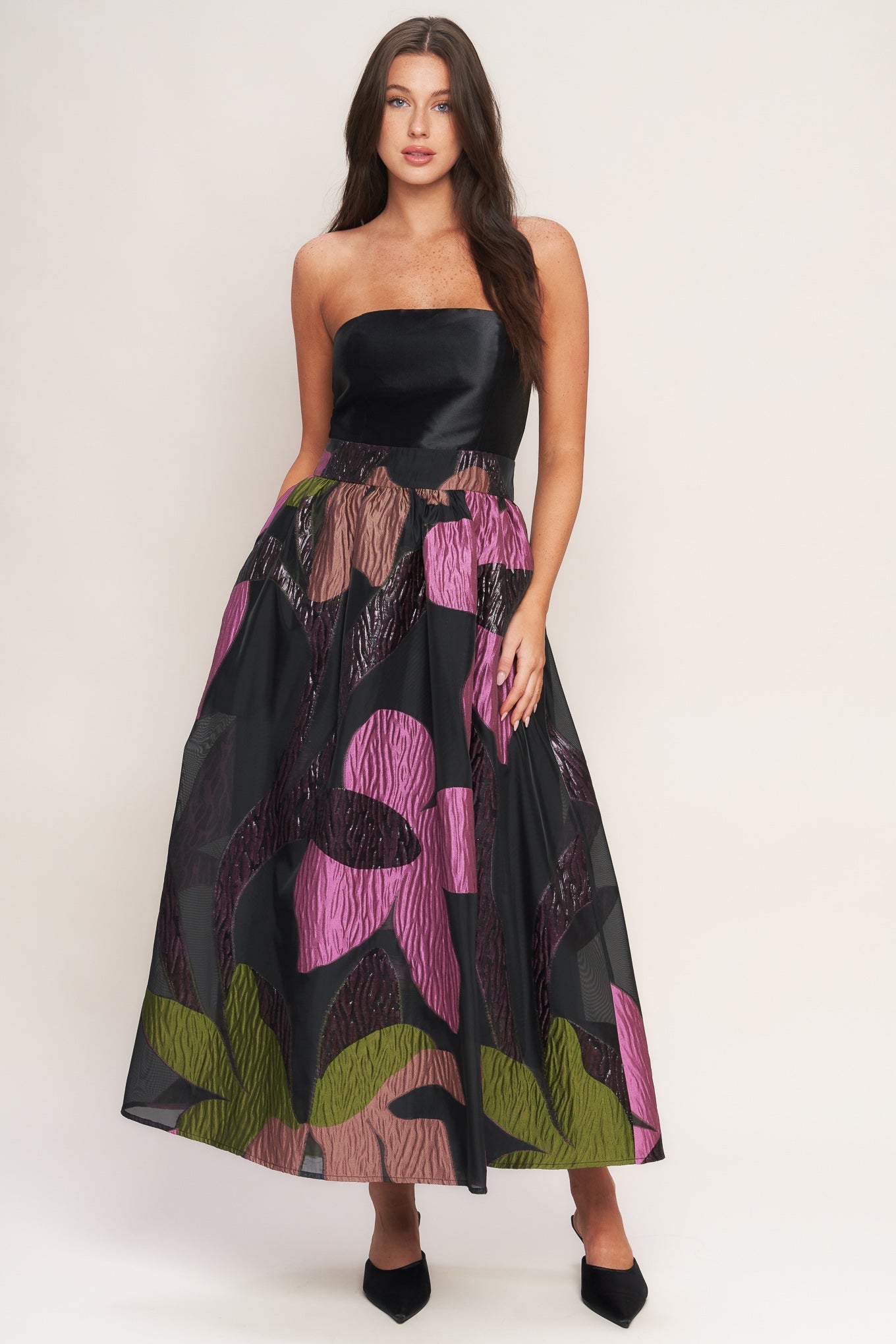 ABSTRACT ROSE BLACK MIDI DRESS - FINAL SALE