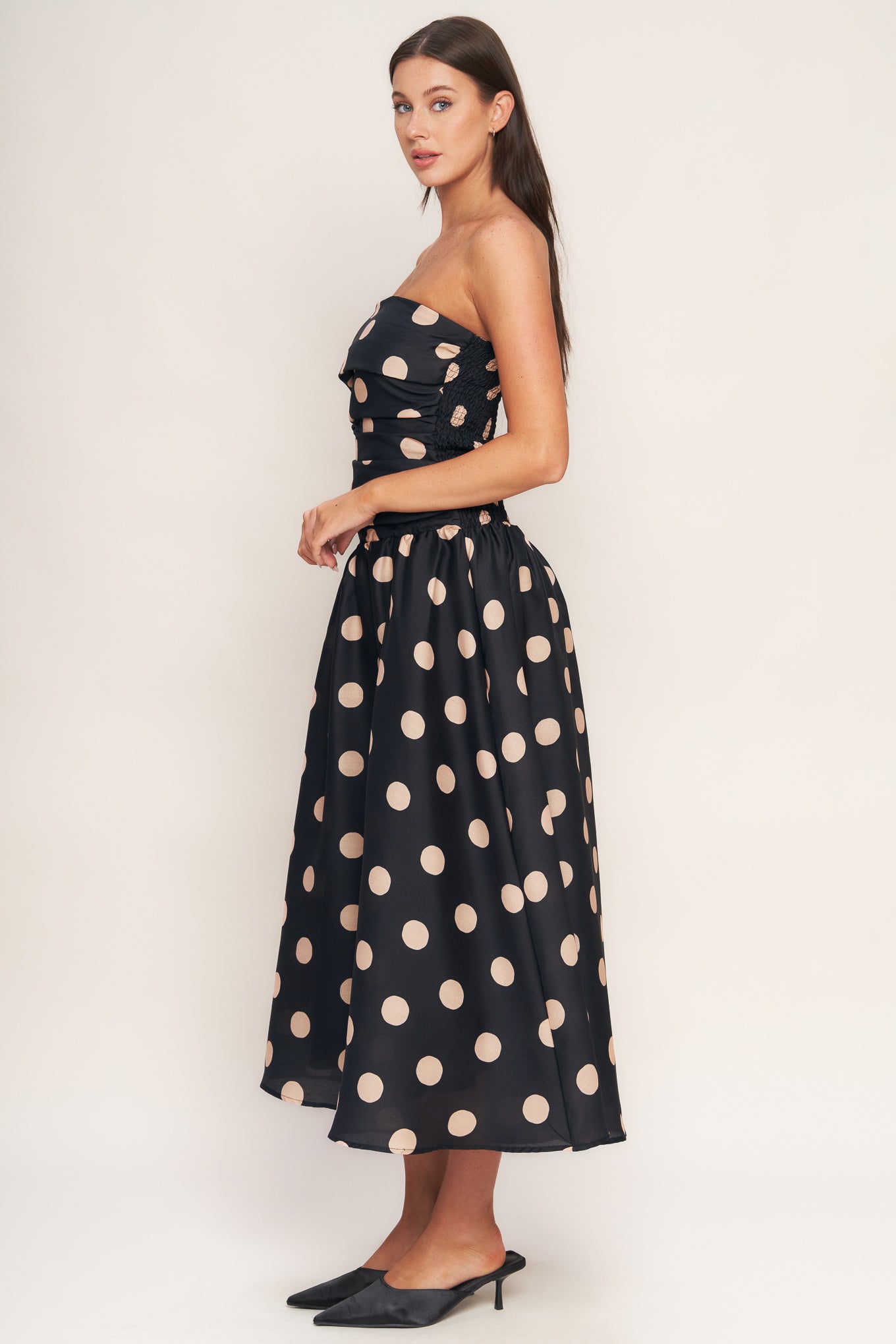 Size Medium. SPOTLIGHT HOUR POLKA DOT MIDI DRESS - FINAL SALE