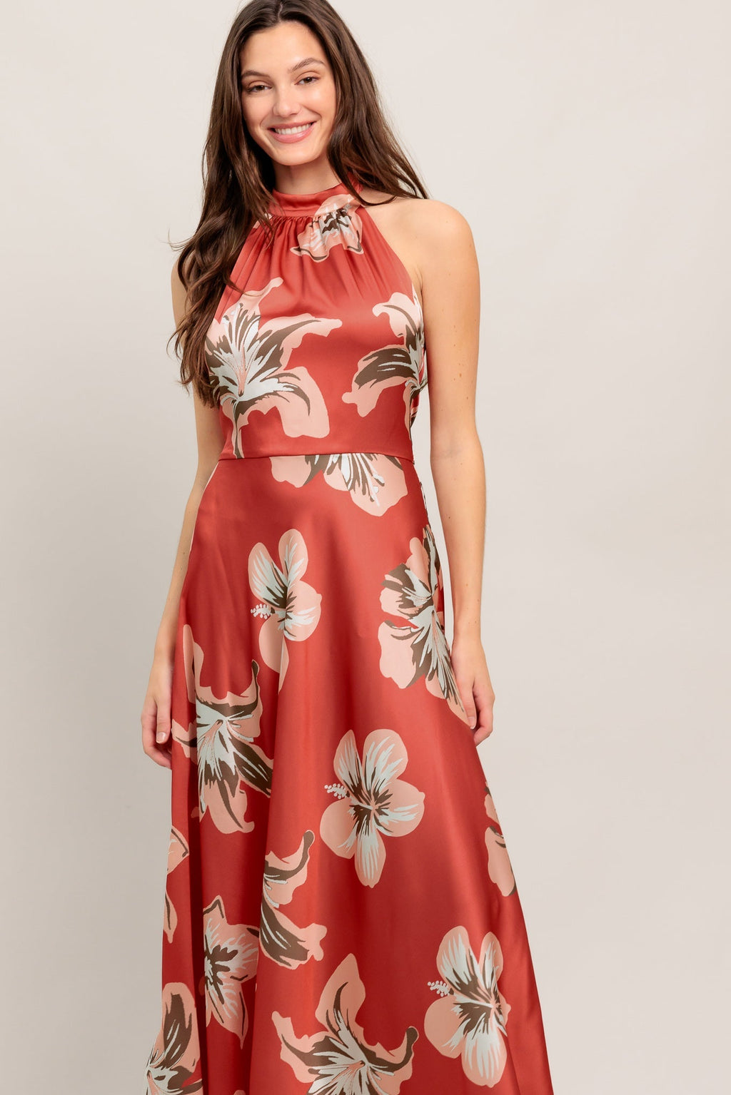 CAN'T LOOK AWAY CORAL RED MIDI DRESS - FINAL SALE