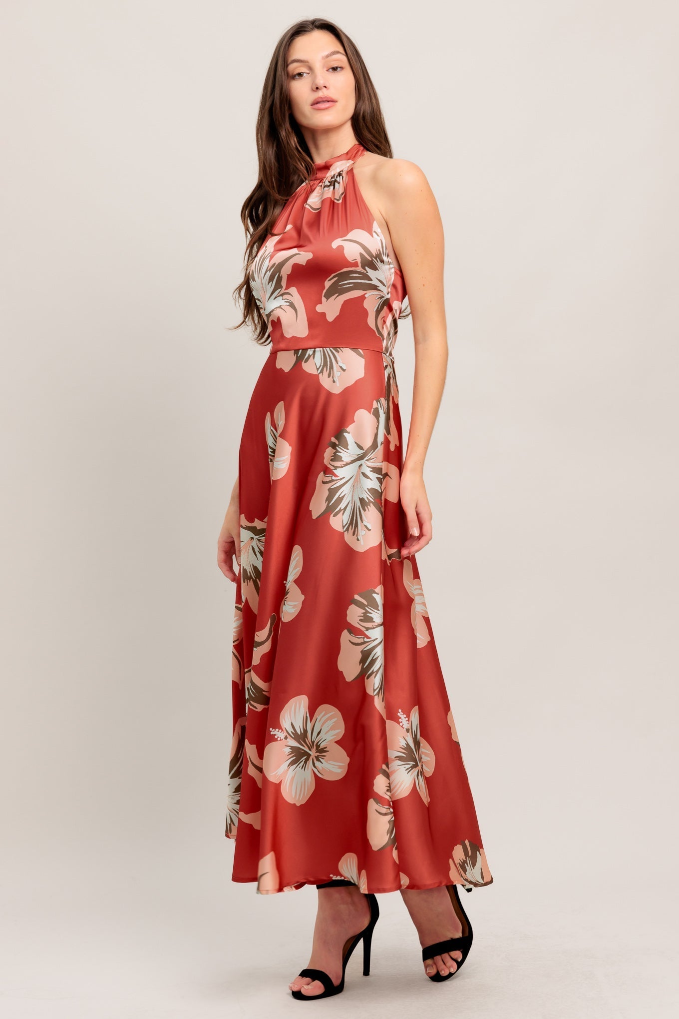 CAN'T LOOK AWAY CORAL RED MIDI DRESS - FINAL SALE