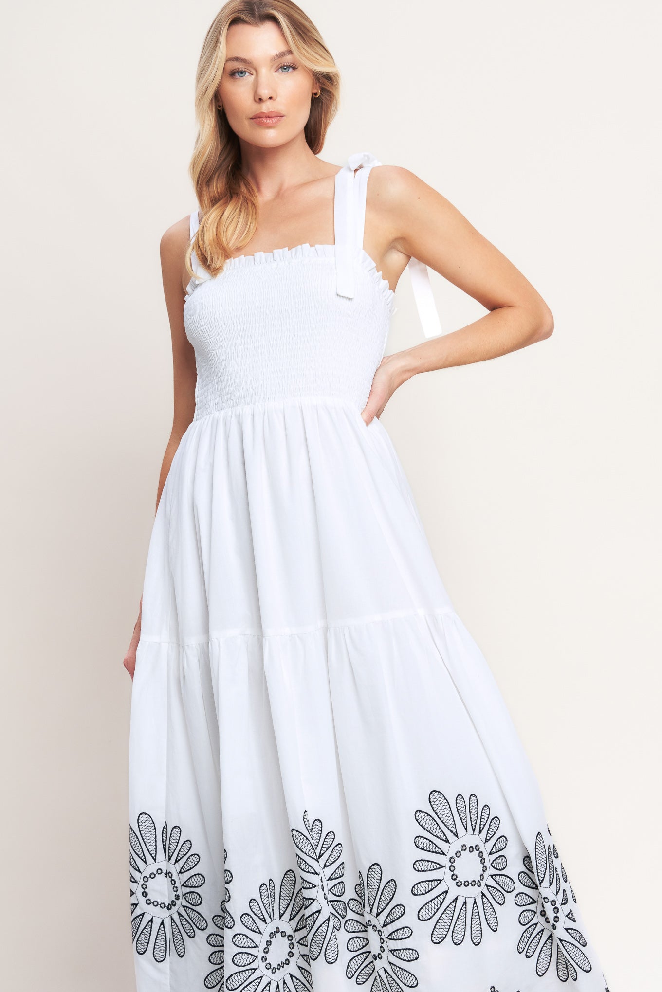 WHISPERS OF SUMMER BLACK & WHITE MIDI DRESS
