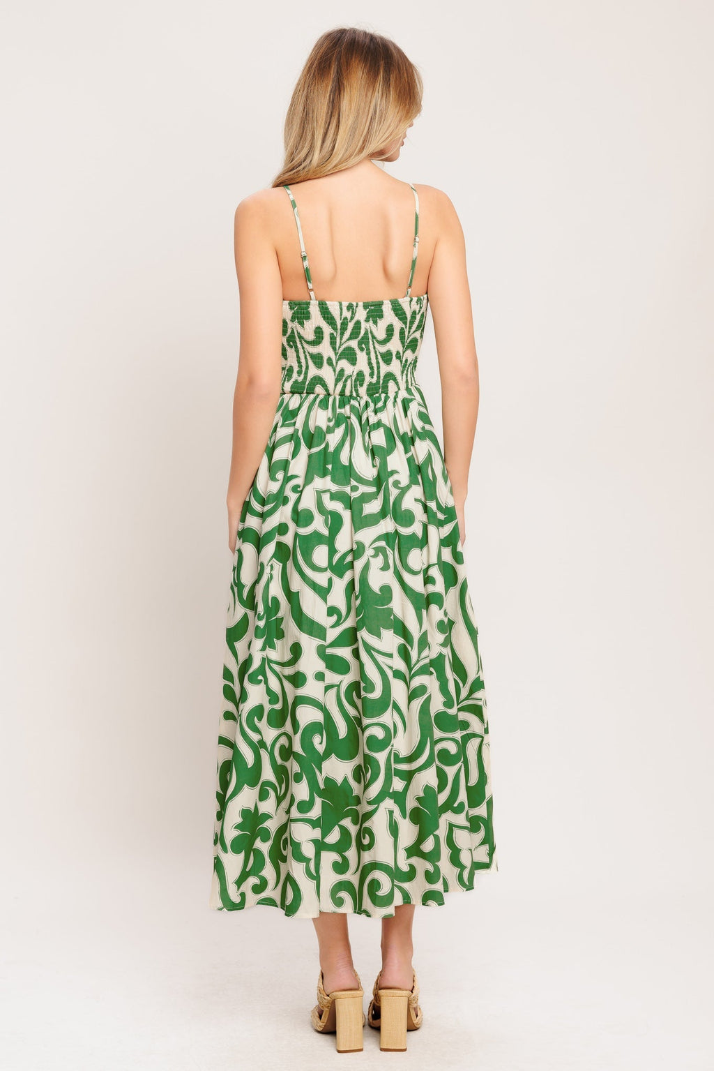 ART NOUVEAU FLORAL GREEN MIDI DRESS