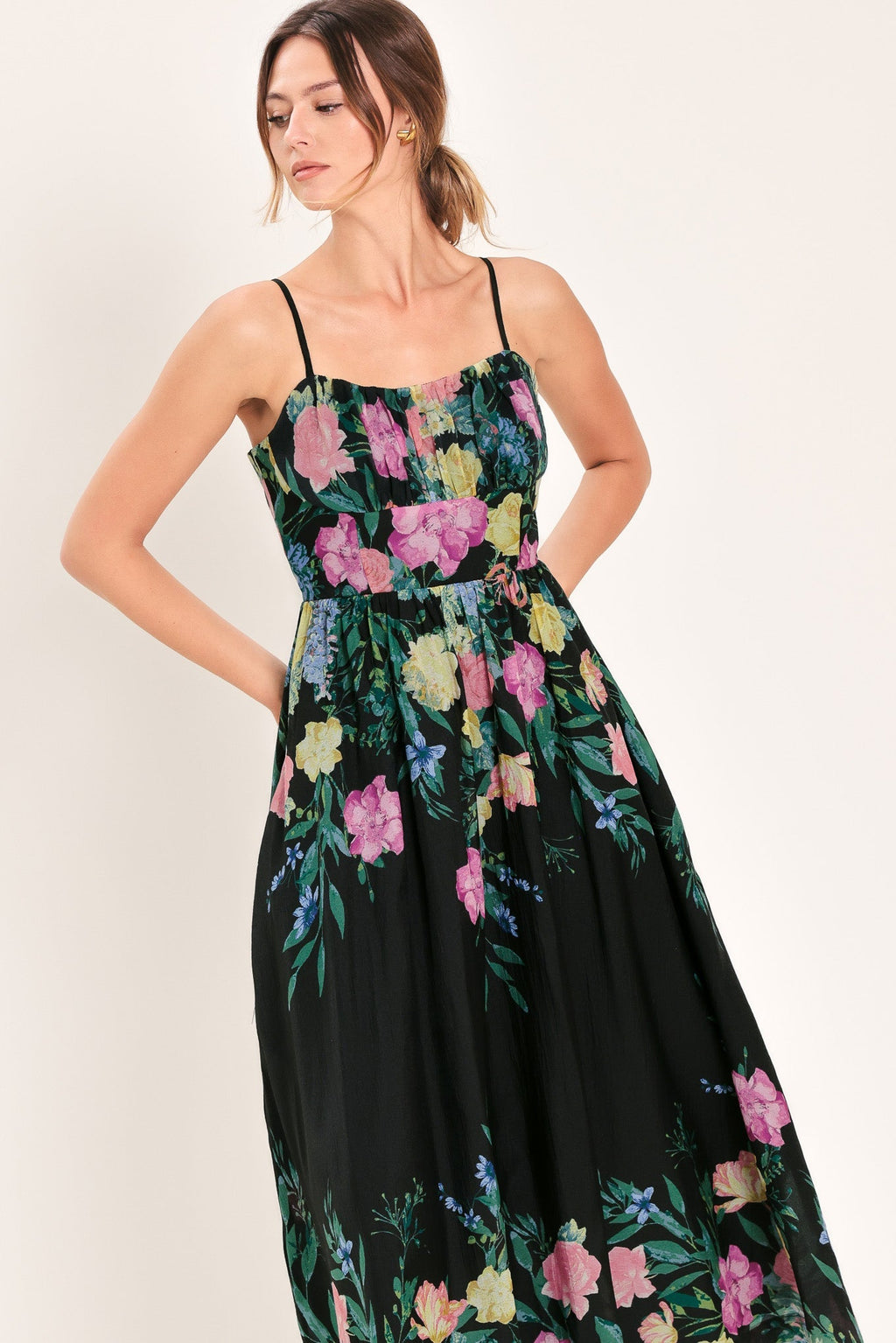 SHADOW FLORAL MIDI DRESS