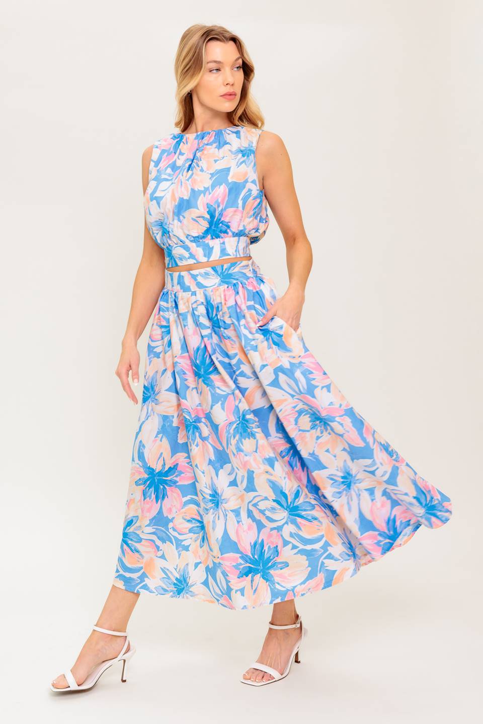 SUMMER HARMONY TIE TOP & SKIRT SET - POWDER BLUE - FINAL SALE