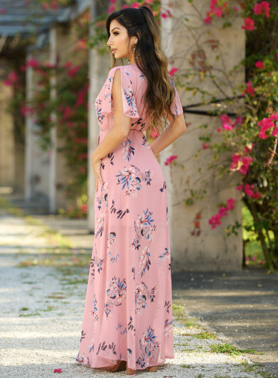 Size XS. Kari Wrap Maxi Dress - Pink Floral - FINAL SALE
