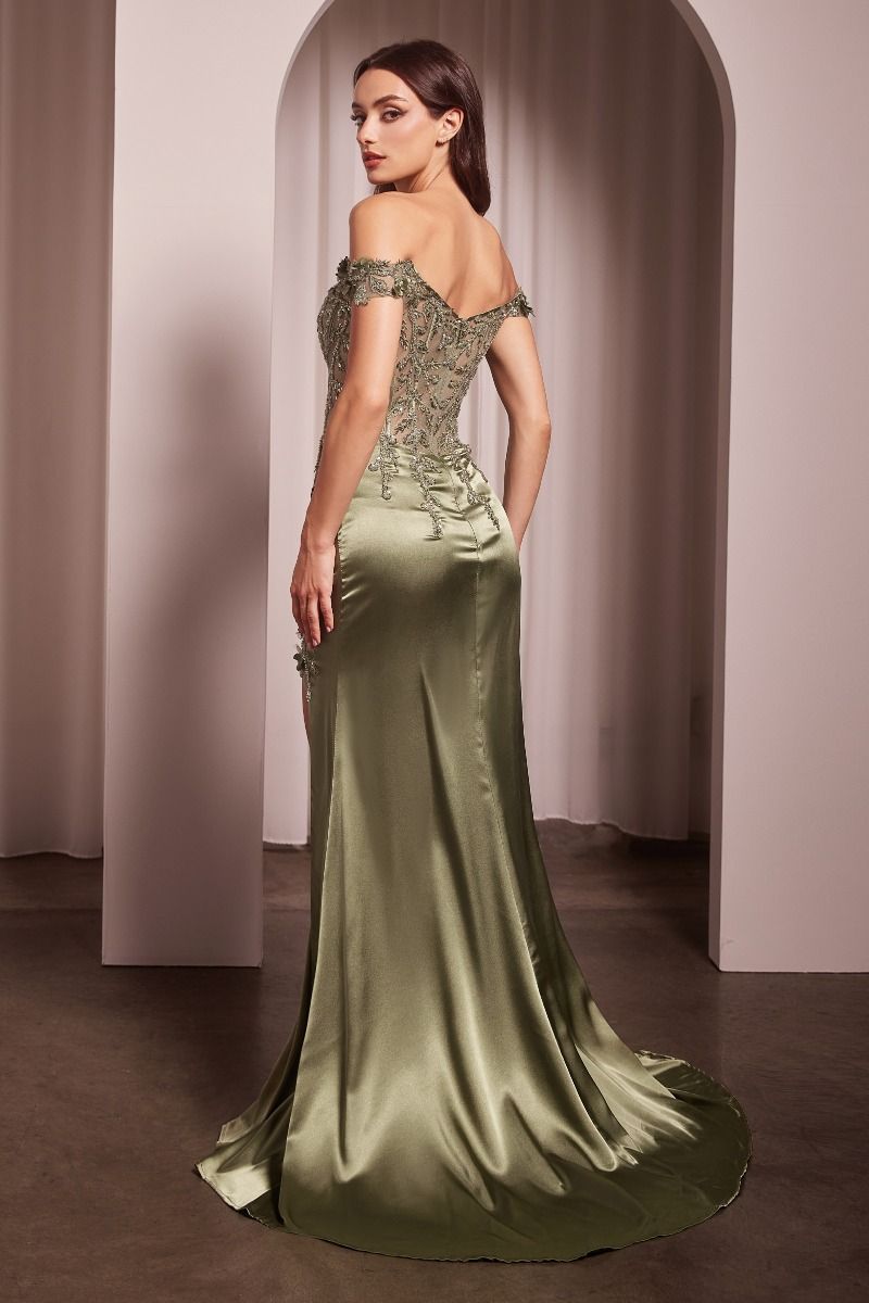 Rosaline Gown - Floral Detail Off-The-Shoulder Dress