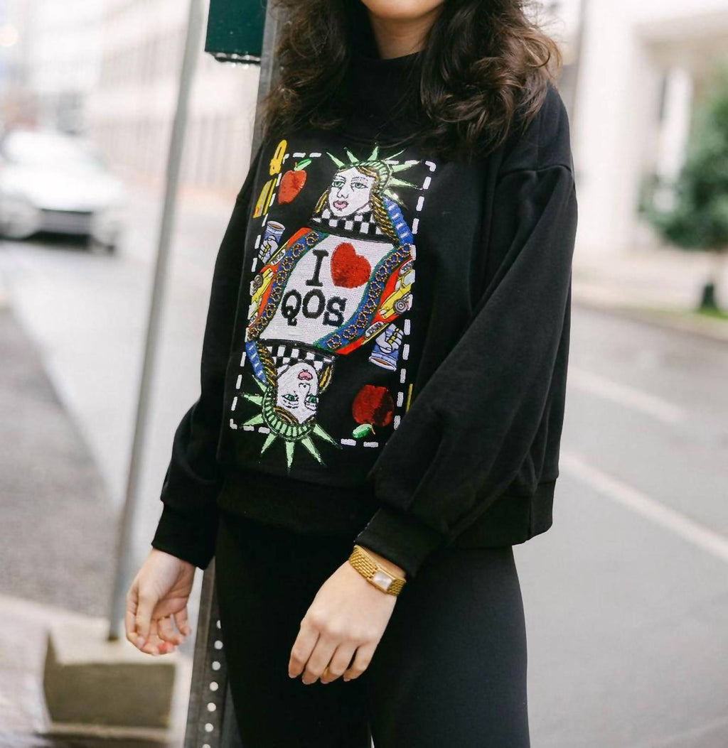 Queen Of Sparkles - New York City Queen Card Mock Neck Sweatshirt